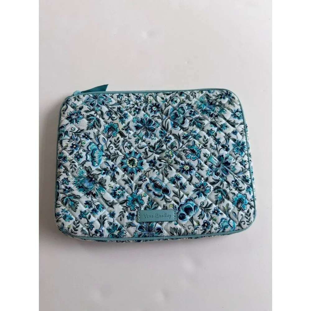 Vera Bradley Tablet Sleeve - Cloud Vine Floral Blue Zip Around Travel Beach